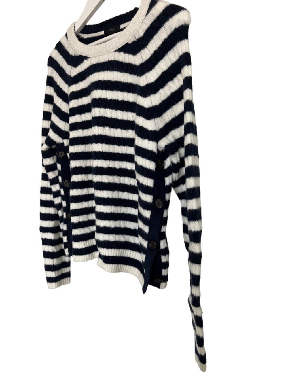 J. Crew Navy & Ivory Striped Button Side Sweater - Picture 5 of 6